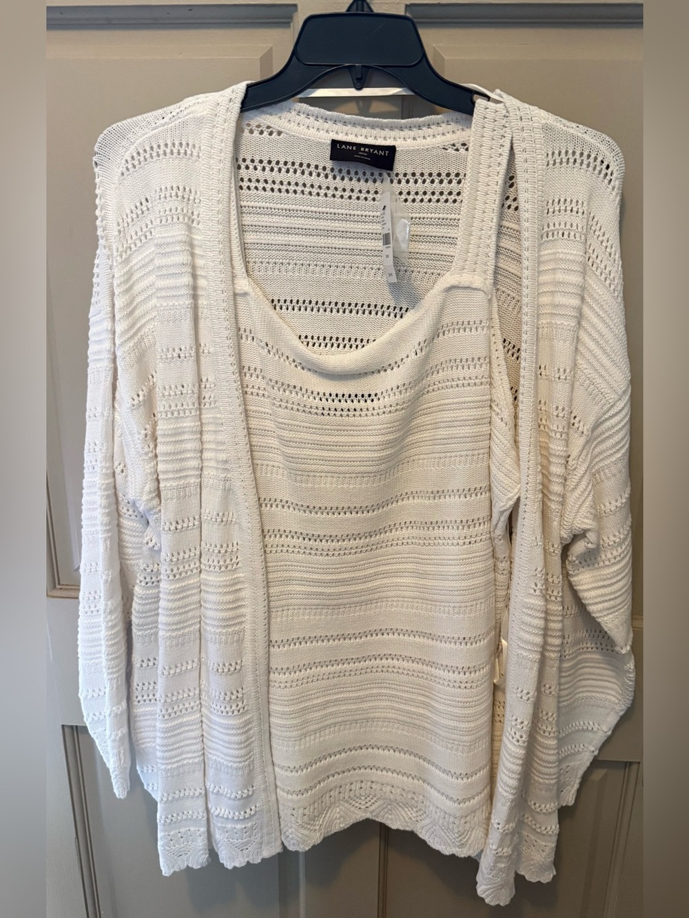 Lane Bryant Cream Open-Knit Tank & Longline Cardigan Set
